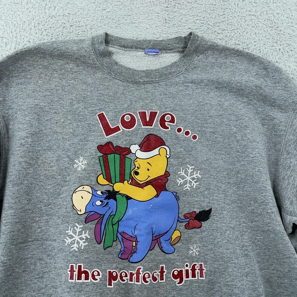 Walt Disney Winnie the Pooh Eeyore Sweatshirt Mens FITS Large Gray‎ Christmas